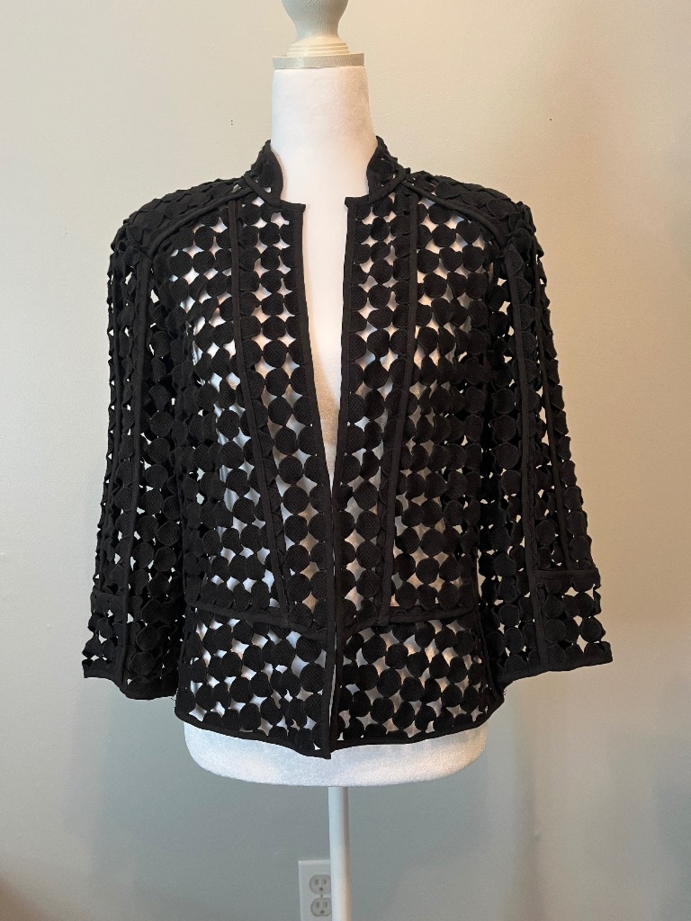 White House Black Market Black Lattice CutworkPeplum Jacket
